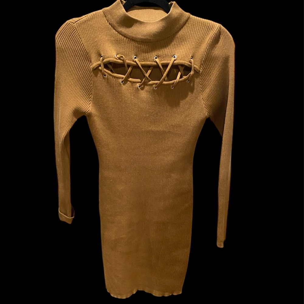 Say What-Long Sleeve Bodycon Cutout Dress-Size: Extra Large-Color: Brown!!